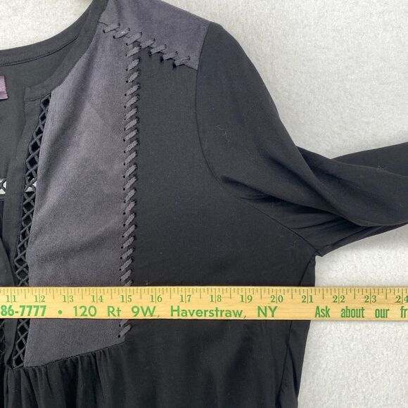 HALE BOB Top M Rosetta Suede Blouse Lace Trim V-Neck Long Sleeve Boho Black - Picture 9 of 11